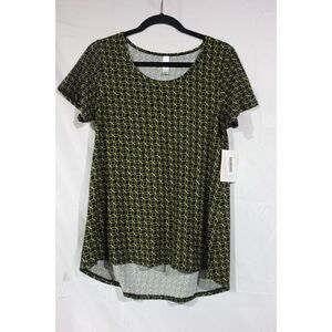 LuLaRoe Classic Tee Black Gold Geometric Print Top Size XXS
